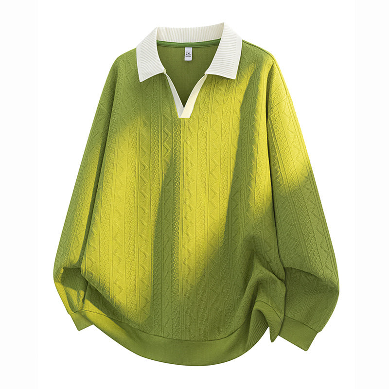 Herren Oversize Strick-Polo mit Strukturstrick, offenem V‑Ausschnitt und geripptem Kragen Echoarchiv