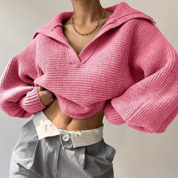 Damen nan Grobstrick-Pullover mit weitem Kragen und V-Ausschnitt Echo Archiv