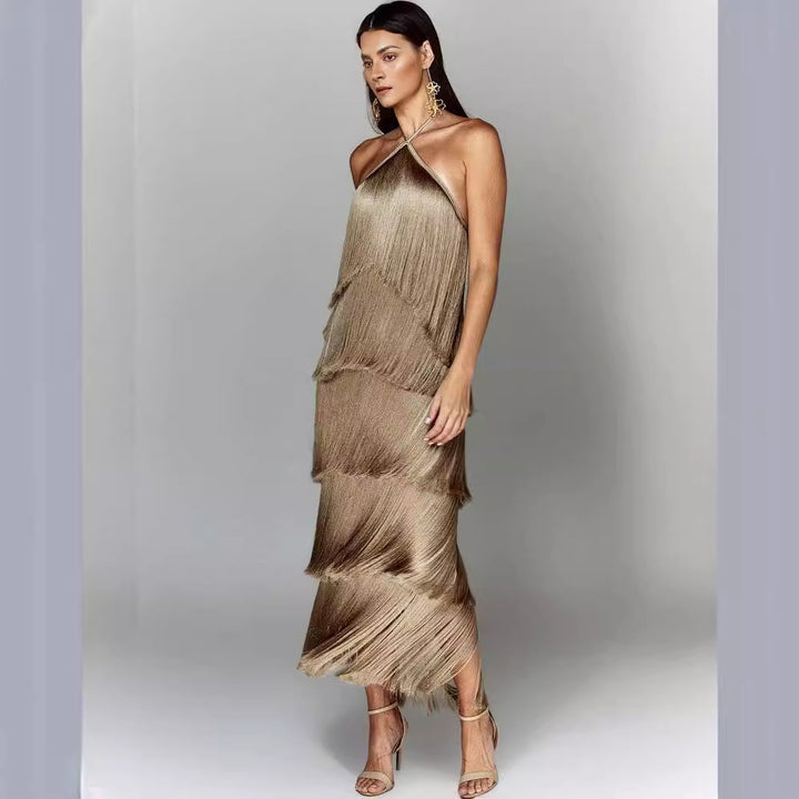 Damen Elegantes Fransen-Maxikleid mit schimmerndem Detail und raffinierter Passform Echo Archiv