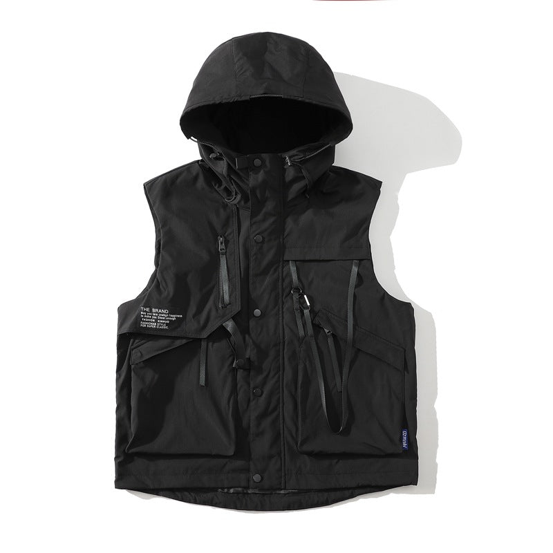 Herren funktionale Outdoor-Weste mit verstellbarem Kapuzendesign und vielseitigen Taschen Echoarchiv