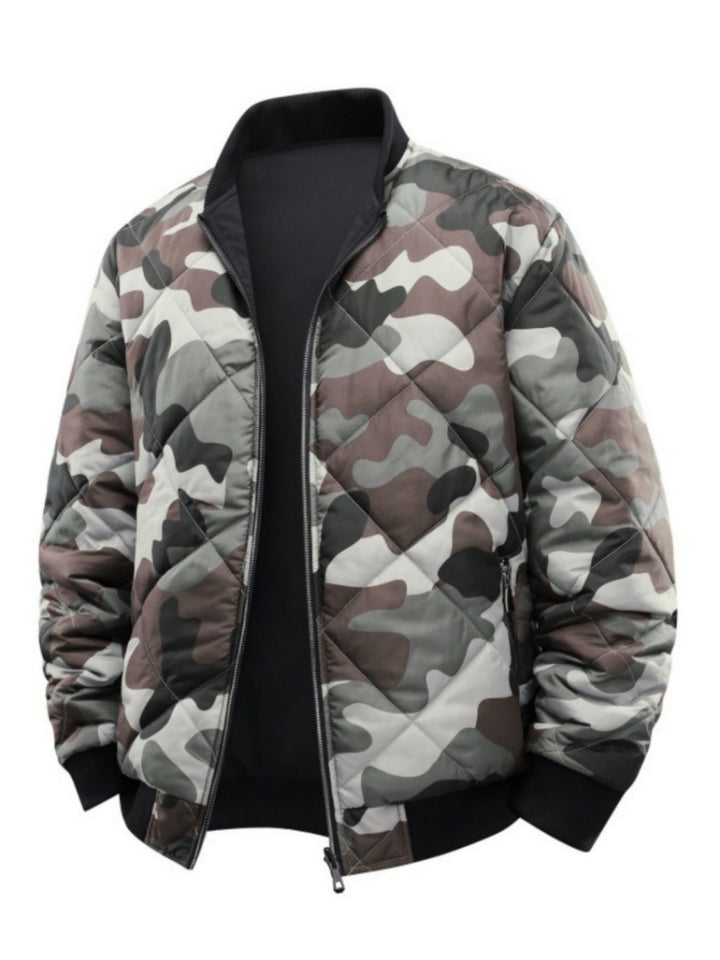 Herren Gestepptes Camouflage-Bomberjacke mit Rippbündchen und Zweiwege-Reißverschluss Echo Archiv