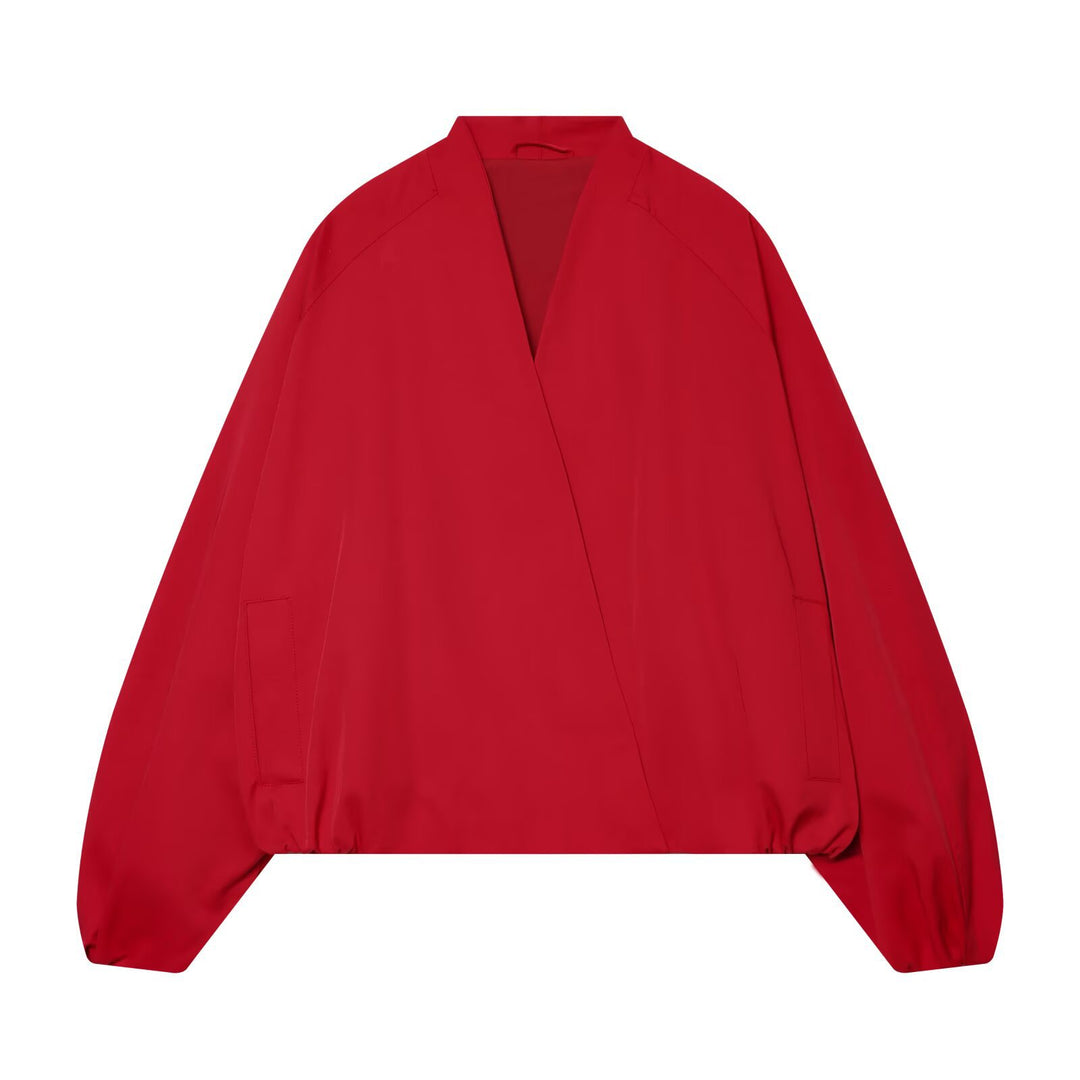 Damen Cropped Kimono-Jacke mit überschnittenen Ärmeln und elastischem Bund Echo Archiv