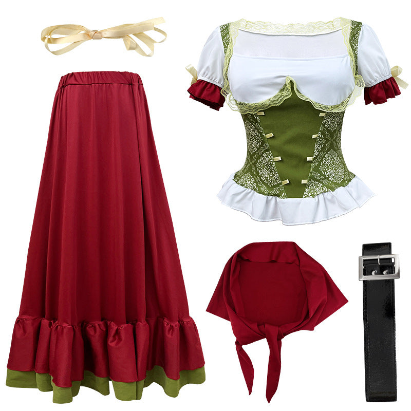 Damen nan traditionelles Dirndl Trachtenkleid Ensemble mit verstellbarem Corsagenmieder und langem Stufenrock Echo Archiv