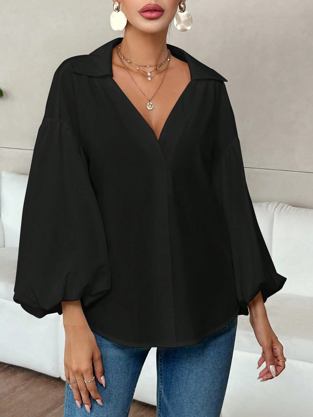 Damen Oversize-Bluse mit voluminösen Puffärmeln und Punktmuster Echo Archiv