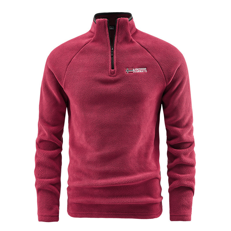 Herren Fleece-Halbzip-Pullover mit hohem Stehkragen und Raglanärmeln Echoarchiv