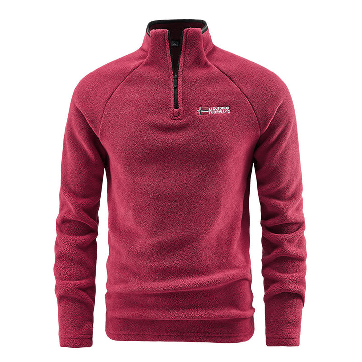 Herren Fleece-Halbzip-Pullover mit hohem Stehkragen und Raglanärmeln Echoarchiv