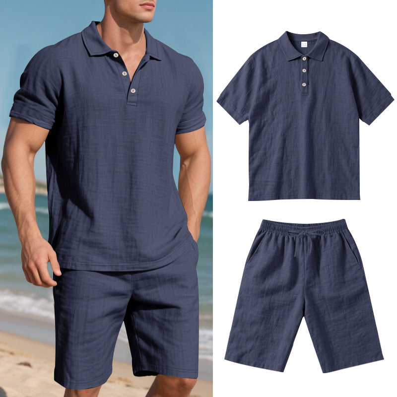 Herren lässiges Leinen-Shorts-Set mit strukturierter Oberfläche und entspannter Passform Echoarchiv