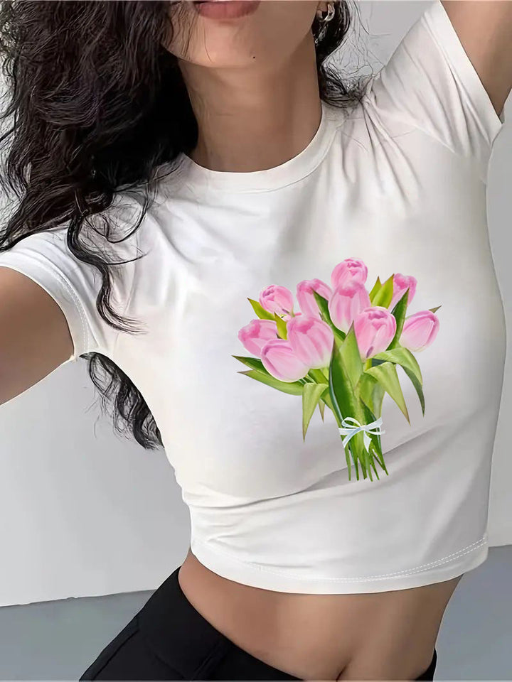 Damen Crop-T-Shirt mit kreativem Cocktail-Design Echo Archiv