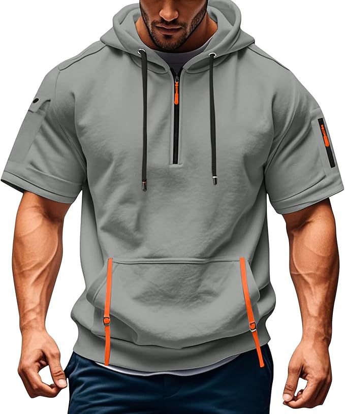Herren Kurzarm Hoodie mit funktionalen Taschen Echoarchiv
