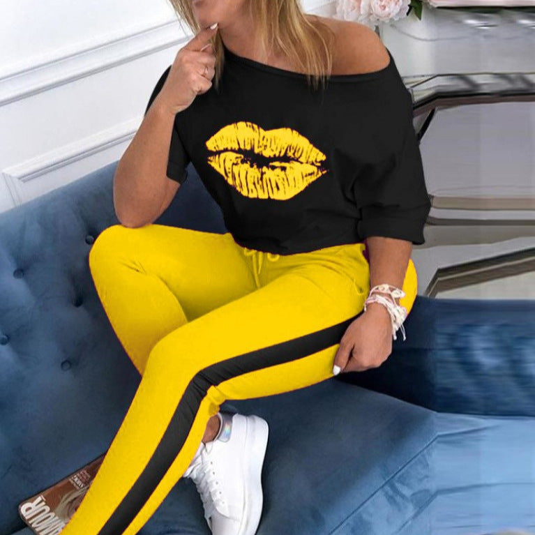 Damen stylisches T-Shirt mit Lippenmotiv Echoarchiv