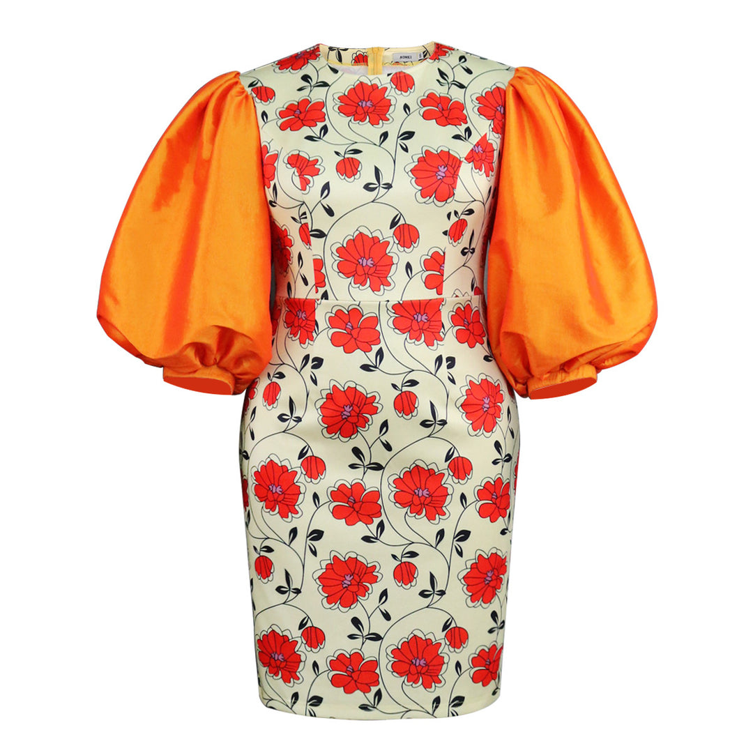 Damen figurbetontes Kleid mit voluminösen Puffärmeln und floralem Design Echo Archiv