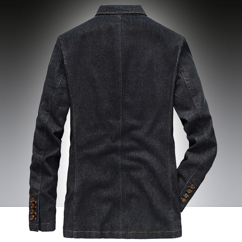Herren Denim-Sakko im smart-casual Slim-Fit mit aufgesetzten Taschen und Reverskragen – Tianoro