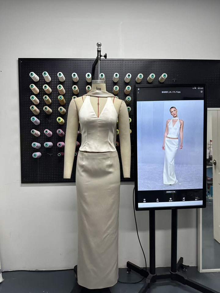Damen Elegantes Maxikleid mit tiefem V-Ausschnitt und figurbetontem Schnitt Echo Archiv