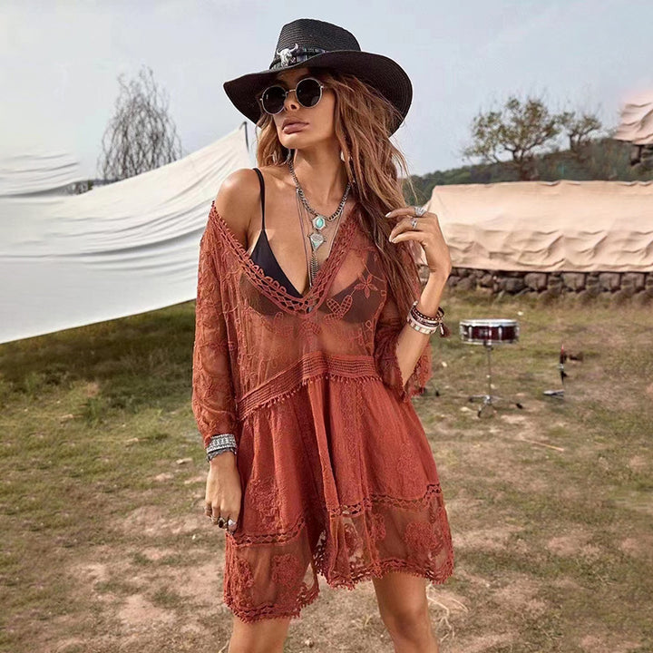 Damen luftiger Beachcover-Up mit aufwendiger Stickerei Echo Archiv