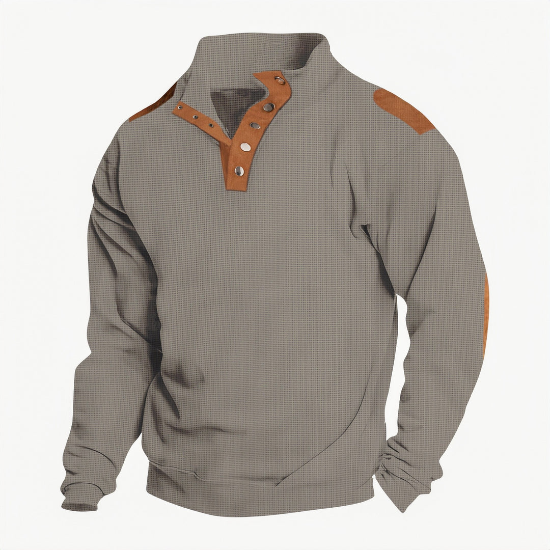Herren komfortabler Sweatpullover mit innovativem Kragen und praktischen Knopfdetails Echoarchiv