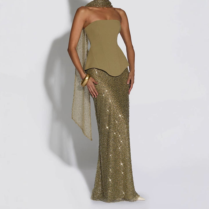 Damen Elegantes Abendkleid mit schimmerndem Oberteil und figurbetontem Rock Echo Archiv