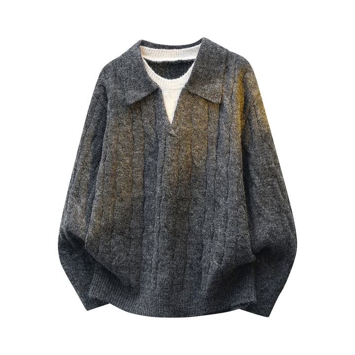 Damen Oversize Zopfmuster-Strickpullover mit Polokragen & Lagenoptik Echoarchiv