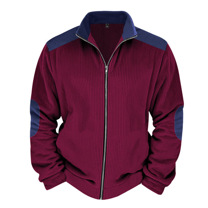Herren Sportliche Zip-Jacke mit Rippenstruktur und Kontrastärmel Echoarchiv
