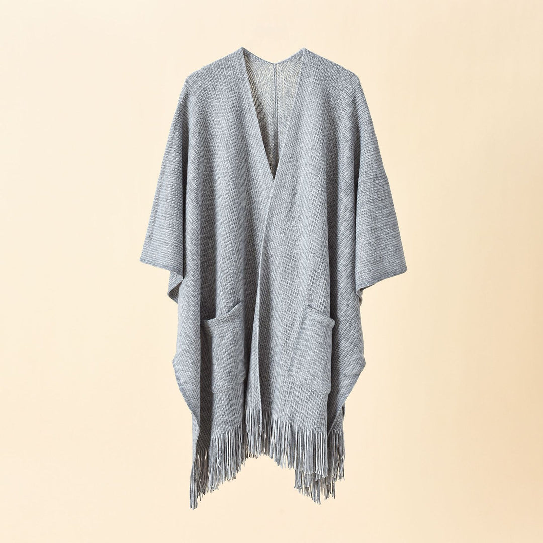 Damen Offenes Oversize-Strickcape mit Kaschmir‑Touch, Fransen und Eingrifftaschen Echo Archiv