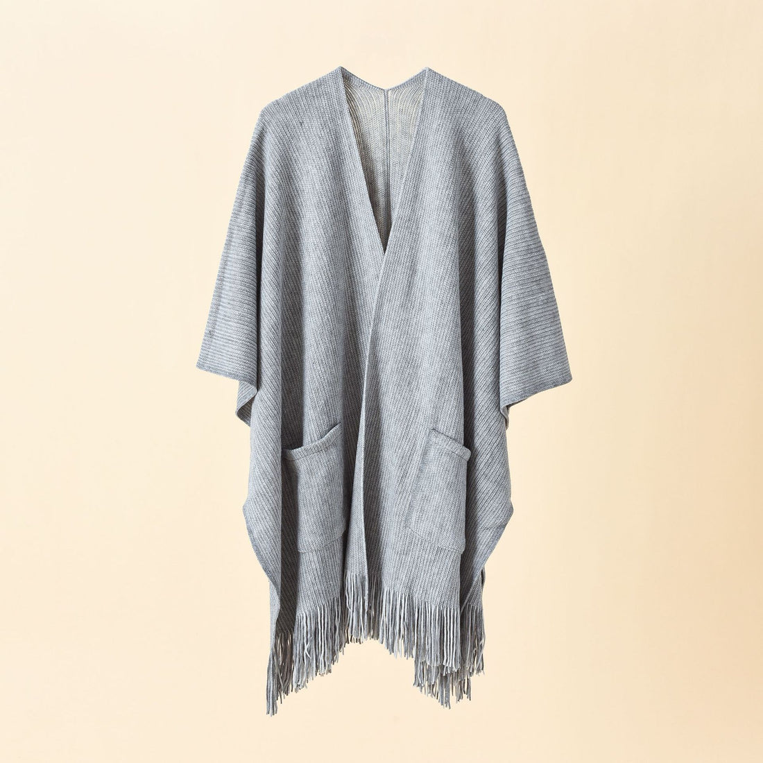 Damen Offenes Oversize-Strickcape mit Kaschmir‑Touch, Fransen und Eingrifftaschen – Veloura