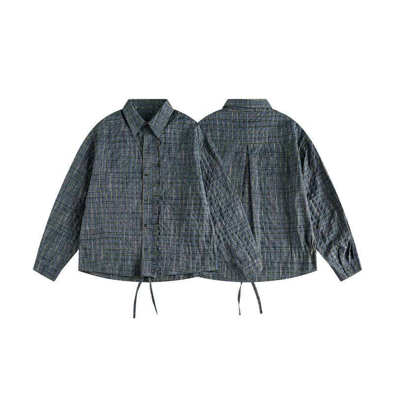 Unisex Kariertes Overshirt mit Tunnelzugsaum und verdeckter Knopfleiste Echoarchiv