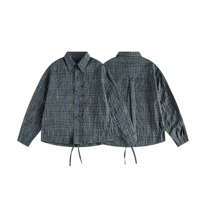 Unisex Kariertes Overshirt mit Tunnelzugsaum und verdeckter Knopfleiste Echoarchiv