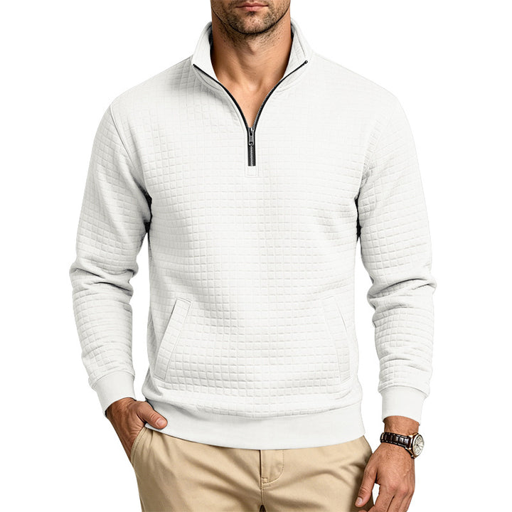 Herren Strukturiertes Stehkragen-Halbzip-Sweatshirt mit Karomuster und Kängurutasche Echoarchiv