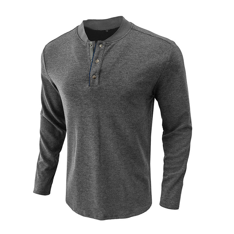 Herren modisches Langarm-Henley-Shirt mit eleganter Knopfleiste und strukturierter Oberfläche Echoarchiv