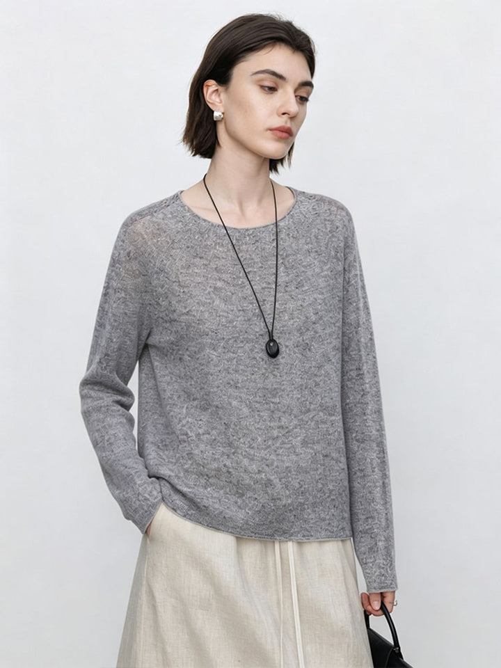 Damen Feiner Rundhals-Pullover mit Spitzenstrick-Detail Echo Archiv
