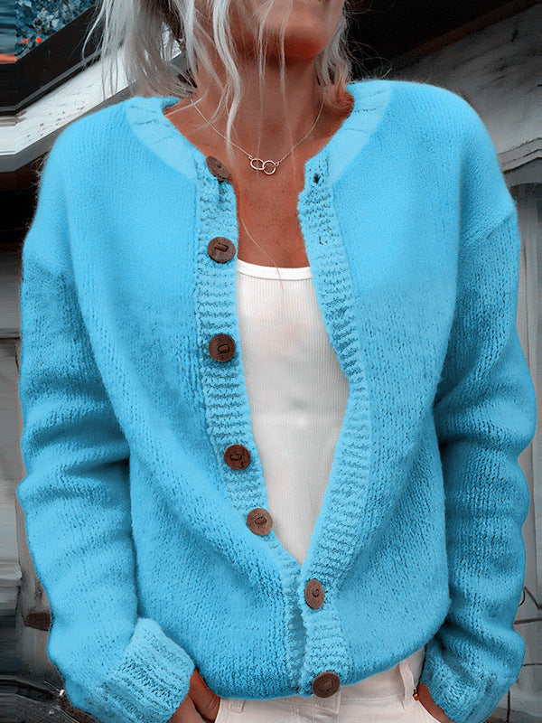 Damen nan kuscheliger Strickcardigan mit Zierholzknöpfen und Rundhalsausschnitt Echo Archiv