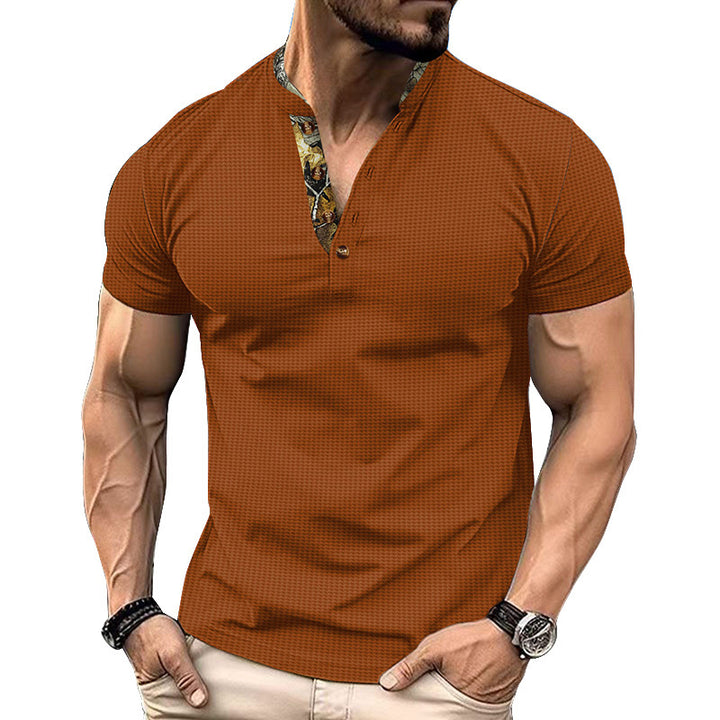 Herren Kurzarmshirt mit stylischem Stehkragen und Druck Echoarchiv