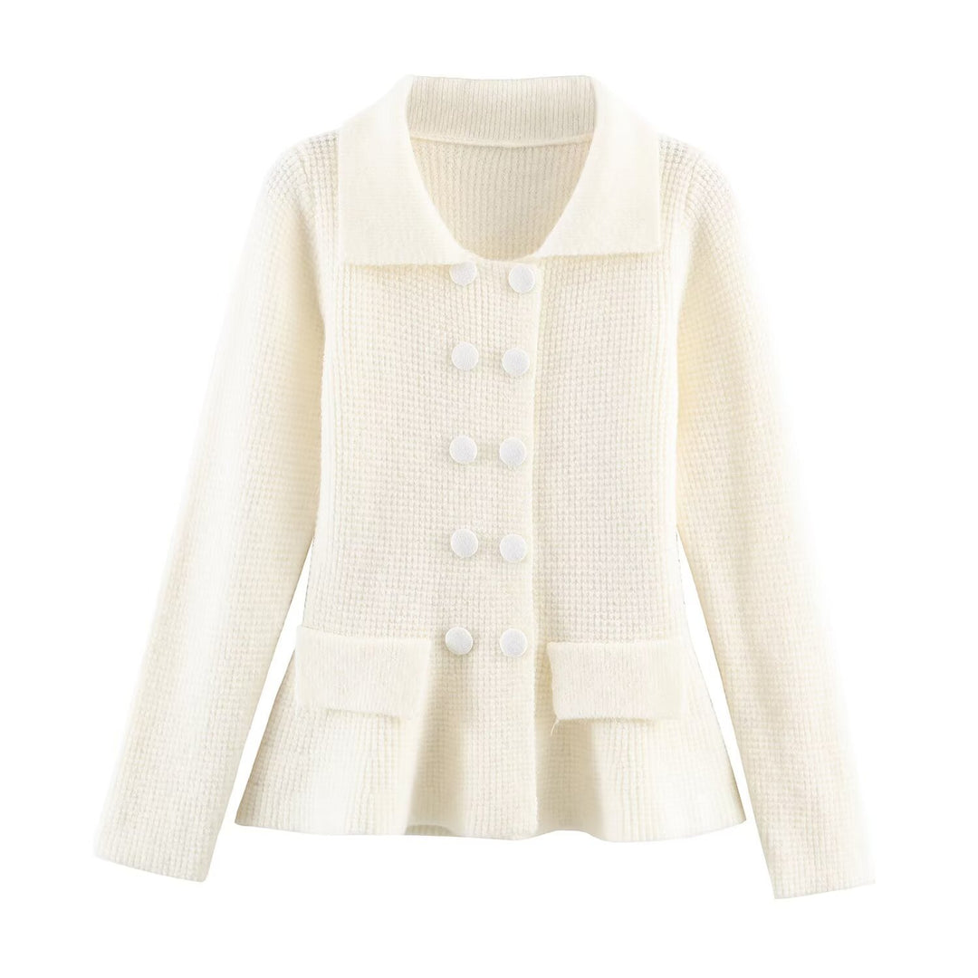 Damen Doppelreihige Bouclé-Jacke mit Schößchen, aufgesetzten Taschen und Hemdkragen Echoarchiv