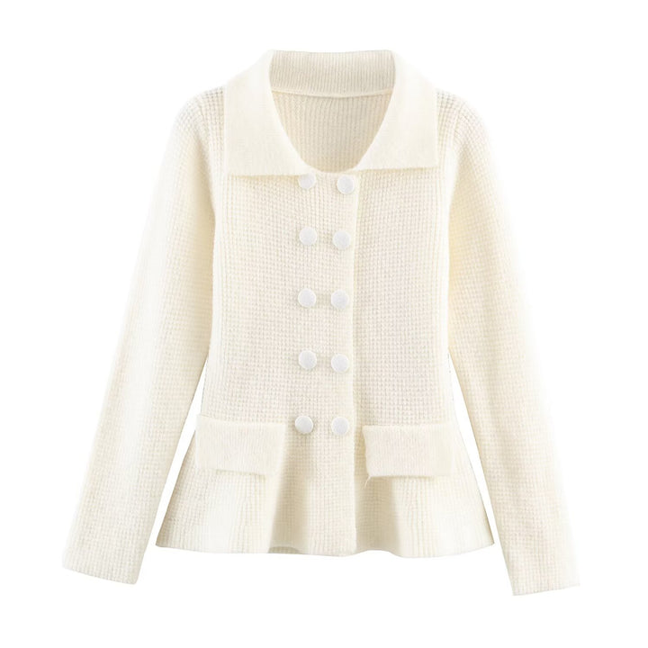 Damen Doppelreihige Bouclé-Jacke mit Schößchen, aufgesetzten Taschen und Hemdkragen Echoarchiv