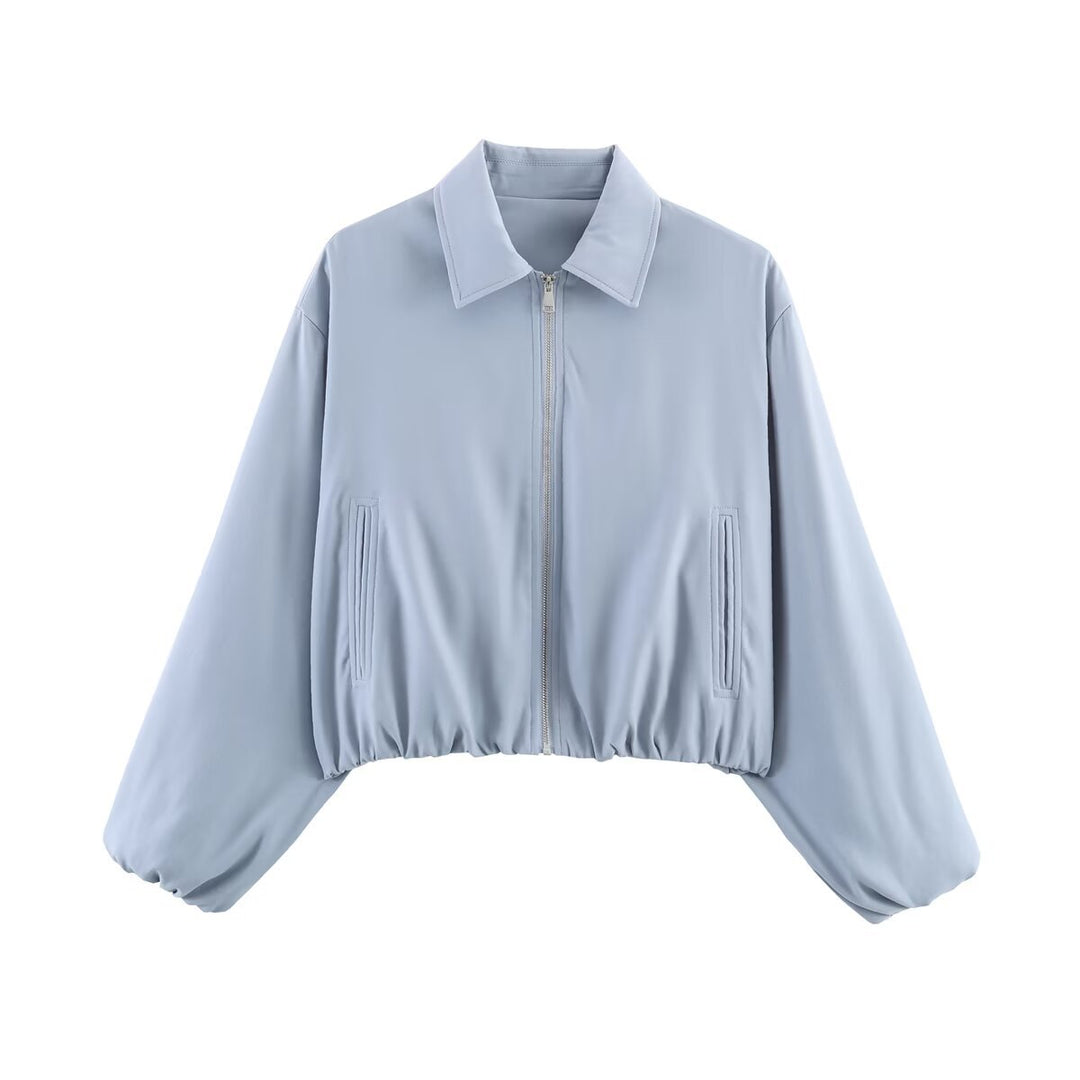 Damen Kurzjacke im Harrington‑Stil mit Polka‑Dot‑Muster, Ballonärmeln und elastischem Saum Echo Archiv