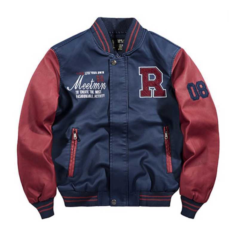 Herren College‑Varsity‑Bomberjacke mit kontrastreichen Ärmeln, Letterpatch und Rippbündchen – Brevano
