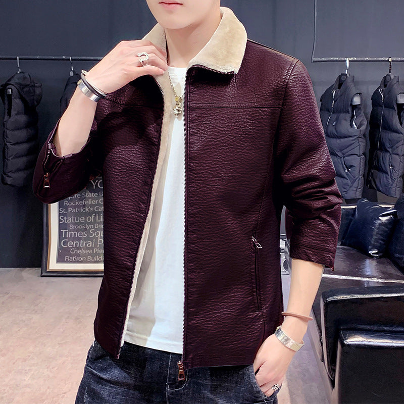 Herren schmal geschnittenes Kunstleder Blouson mit strukturiertem Finish und Teddykragen Echoarchiv