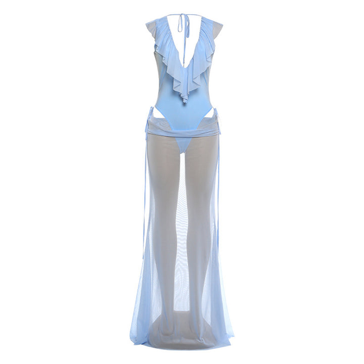 Damen Elegantes Strandkleid mit fransigen Details und tiefem V-Ausschnitt Echo Archiv
