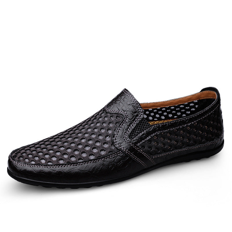 Herren Atmungsaktiver Lochleder-Slipper im Mokassin-Stil mit flexibler Gummisohle – Tavélo