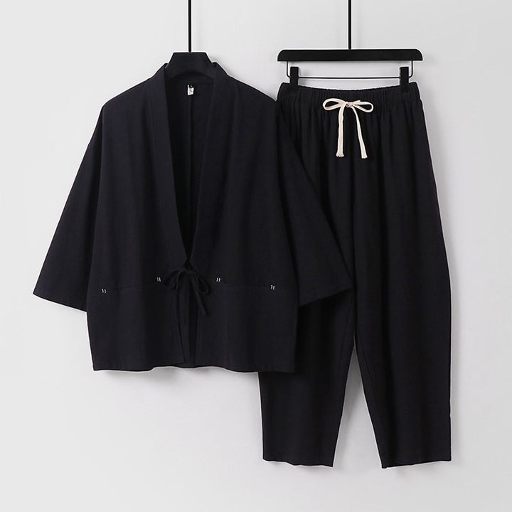 Unisex Kimono-Lounge-Set mit Kurzjacke und elastischer Kordelhose Echoarchiv