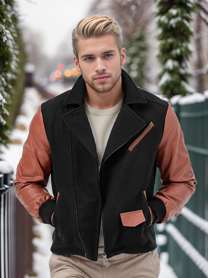 Herren Bikerjacke mit zwei Materialien und praktischen Taschen Echoarchiv