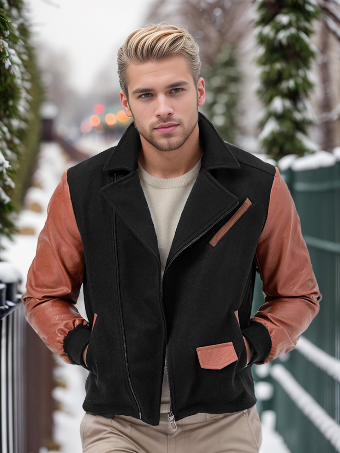 Herren modische Übergangsjacke mit kontrastierenden Ärmeln und praktischen Taschen Echoarchiv