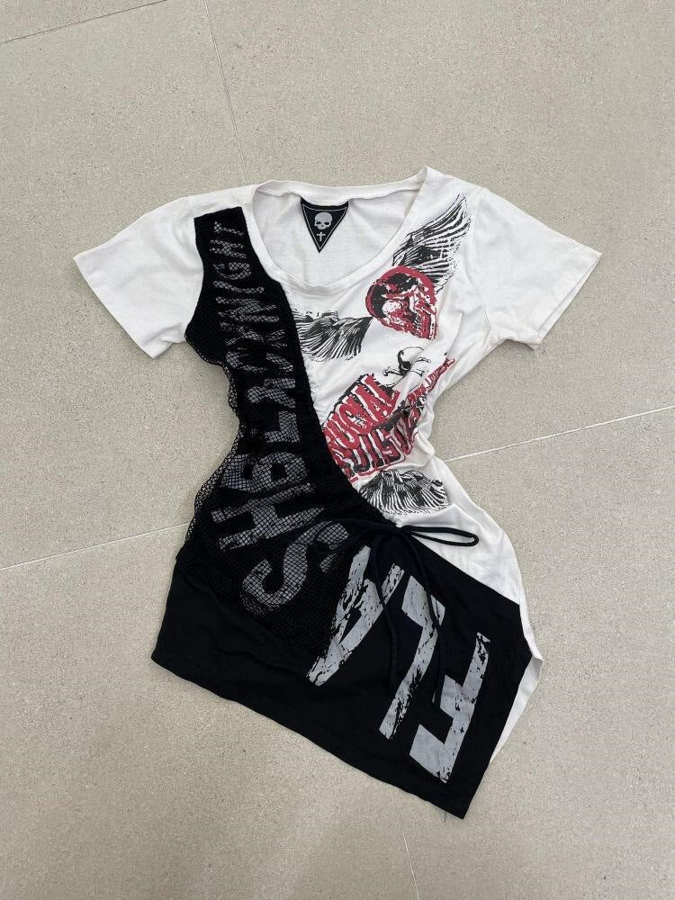 Damen lässiges T-Shirt mit einzigartigem Grafikdesign und sportlichem Mesh-Einsatz Echo Archiv