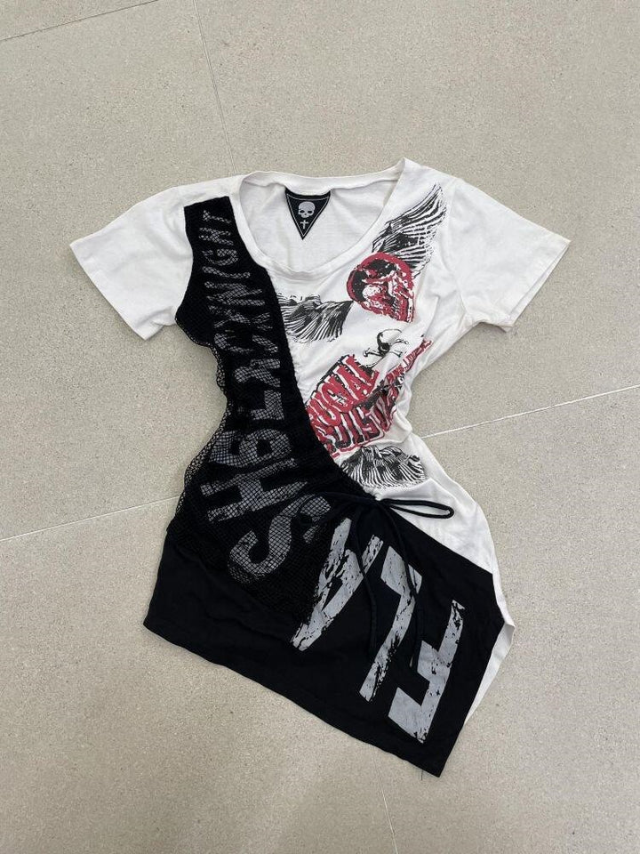 Damen lässiges T-Shirt mit einzigartigem Grafikdesign und sportlichem Mesh-Einsatz Echo Archiv