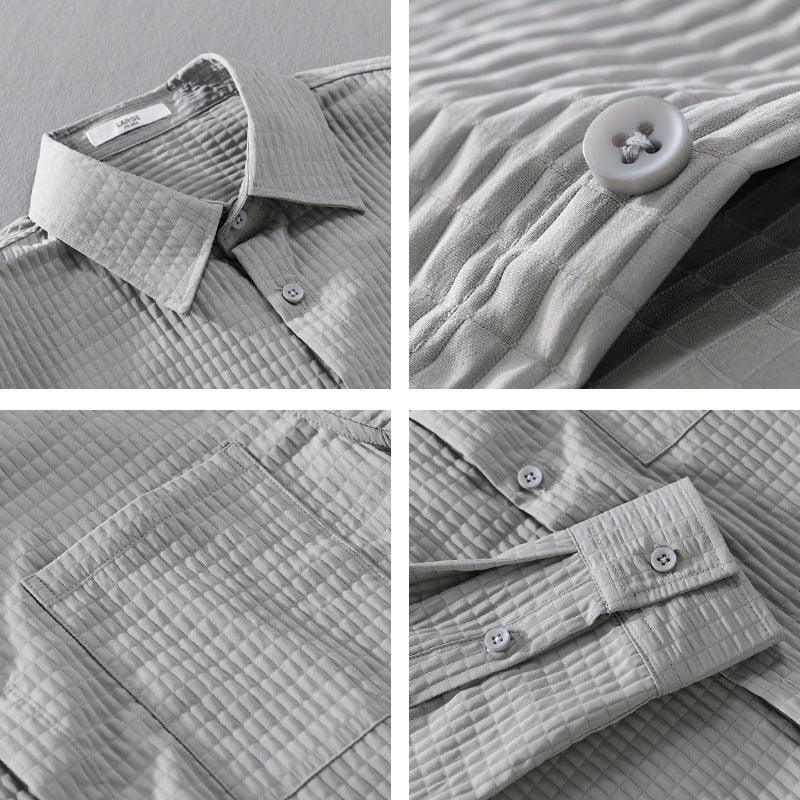 Herren Texturiertes Waffelstruktur-Overshirt mit Brusttasche und legerer Passform Echoarchiv