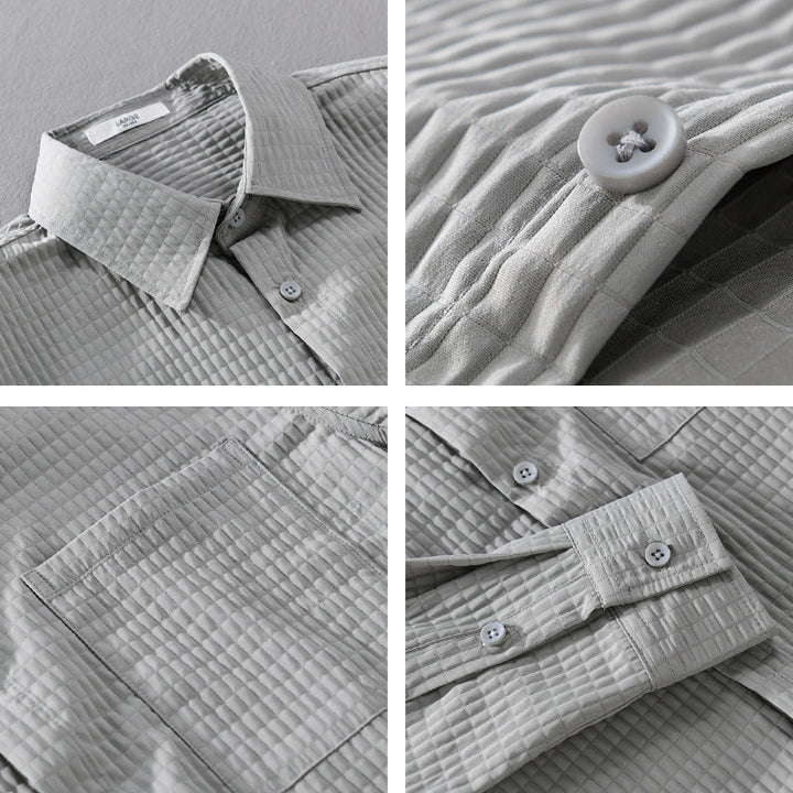 Herren Texturiertes Waffelstruktur-Overshirt mit Brusttasche und legerer Passform Echoarchiv