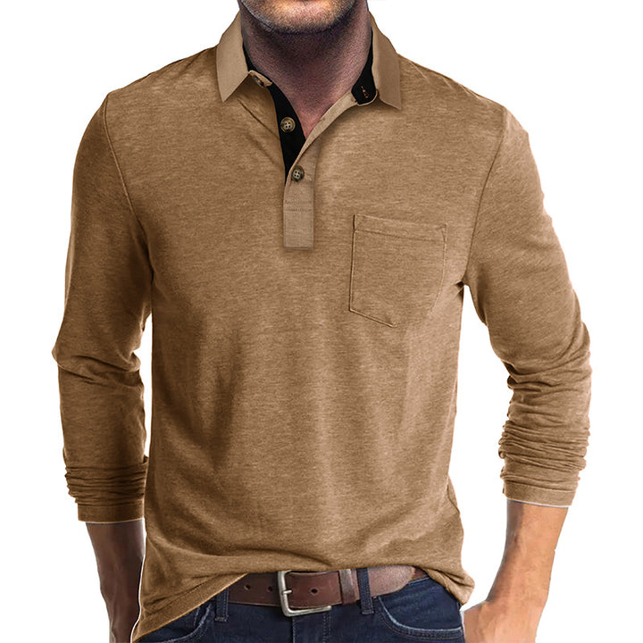Herren Langarm Poloshirt mit modernem Kragen und Brusttasche Echoarchiv