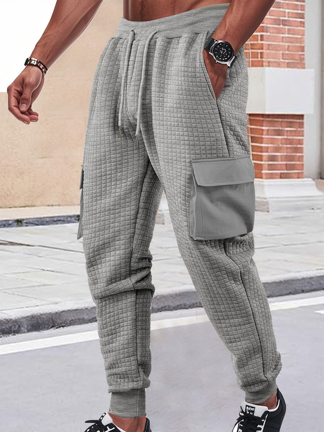 Herren Cargo-Jogginghose mit strukturierter Waffelstruktur und seitlichen Taschen Echoarchiv