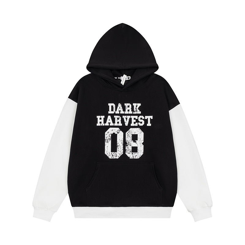 Damen Kapuzen-Sweatshirt im College-Style mit Kontrastärmeln, Kängurutasche und Vintage-Print Echoarchiv