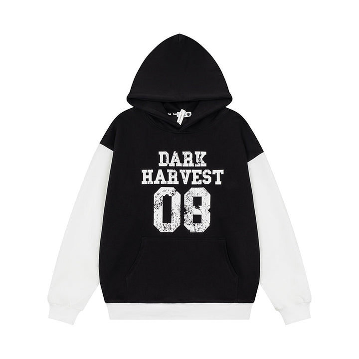 Damen Kapuzen-Sweatshirt im College-Style mit Kontrastärmeln, Kängurutasche und Vintage-Print Echoarchiv