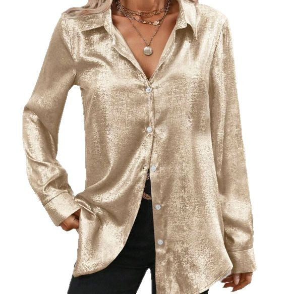 Damen elegante Bluse aus schimmerndem Stoff mit klassischem Kragen Echoarchiv